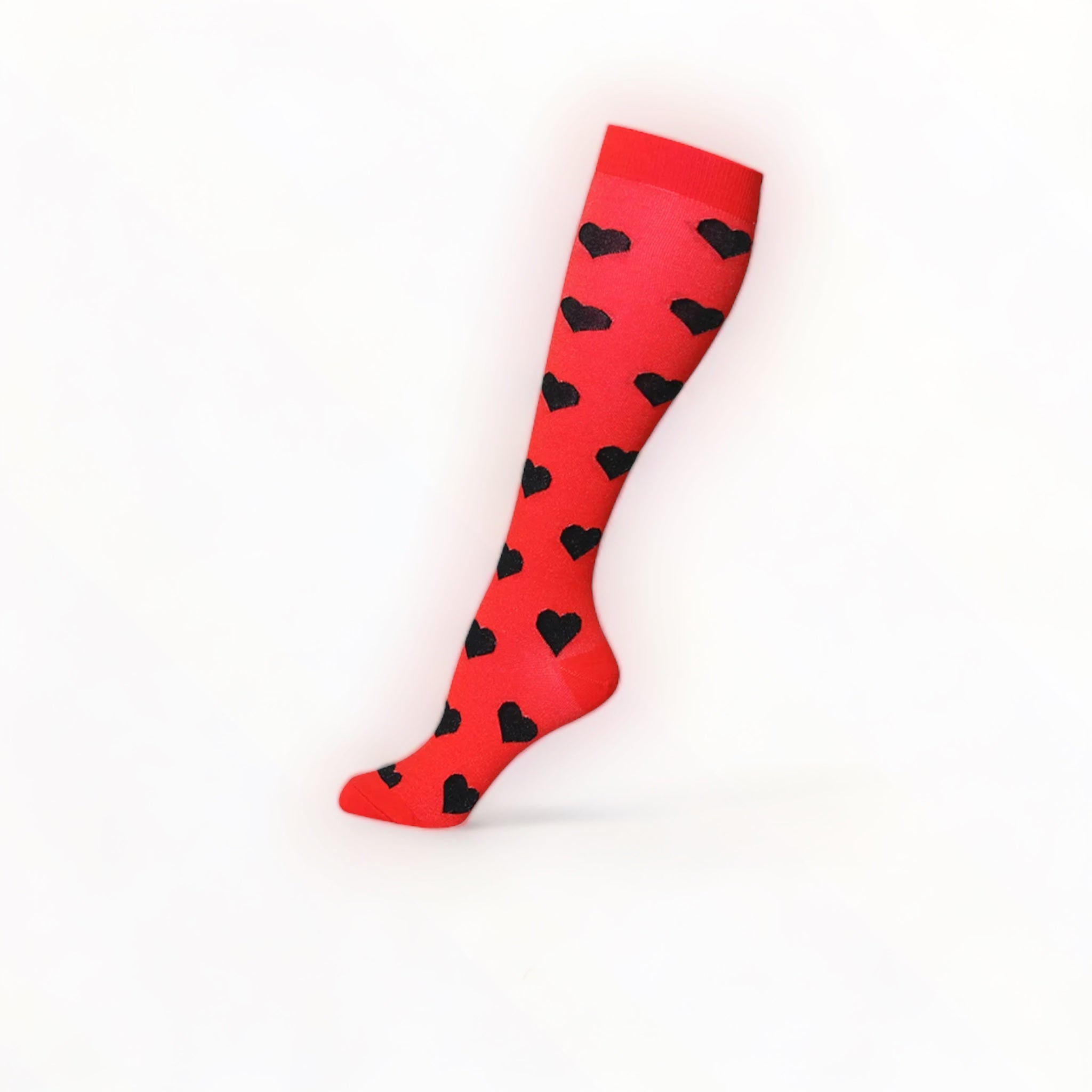 Support stocking red with black hearts